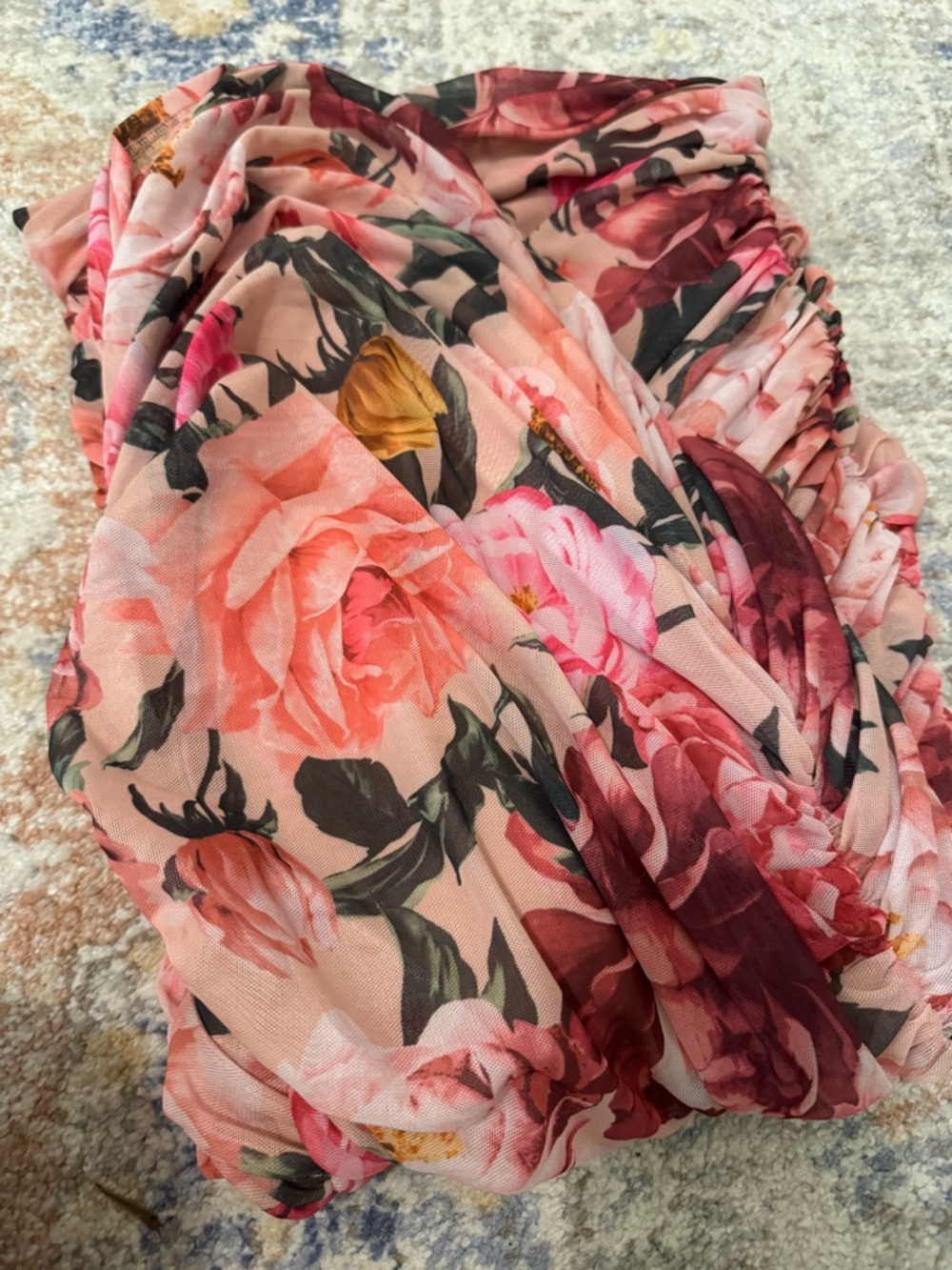 Express Pink Floral Ruched Midi Skirt - Picture 6 of 9